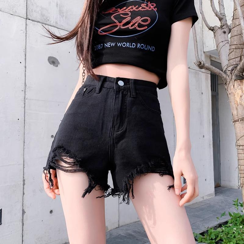 

Sweet & Spicy Ripped High-Waisted Denim Shorts - Women s 2024 A-Line Wide-Leg Summer Fashion XL чёрный