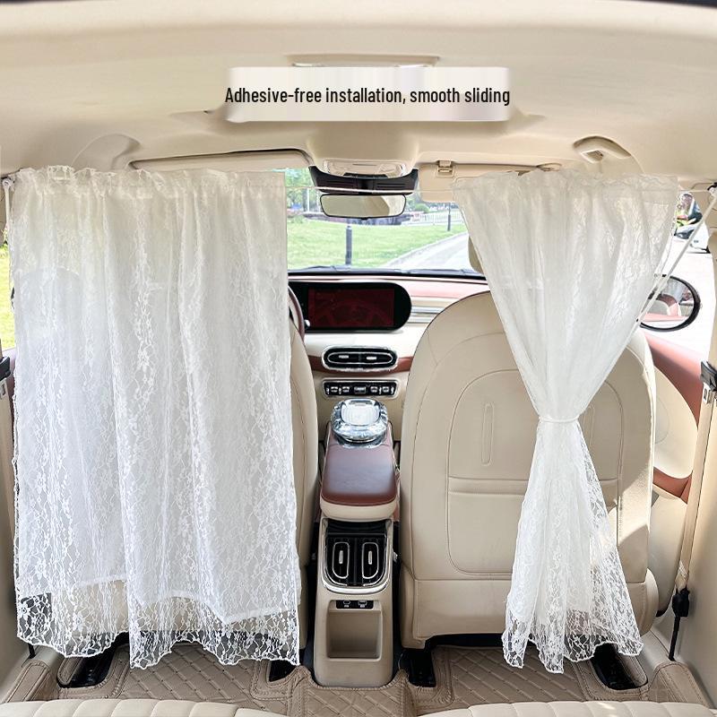 Lace Retractable Car Partition Curtain: Double-Layer, Sunshade, Heat Insulation, Privacy Protection.