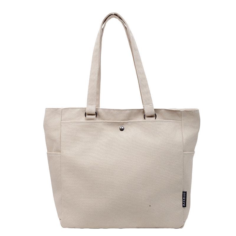 Korean Style Large Capacity Canvas Tote Bag - Lightweight, Solid Color, Shoulder Handbag with Print Logo