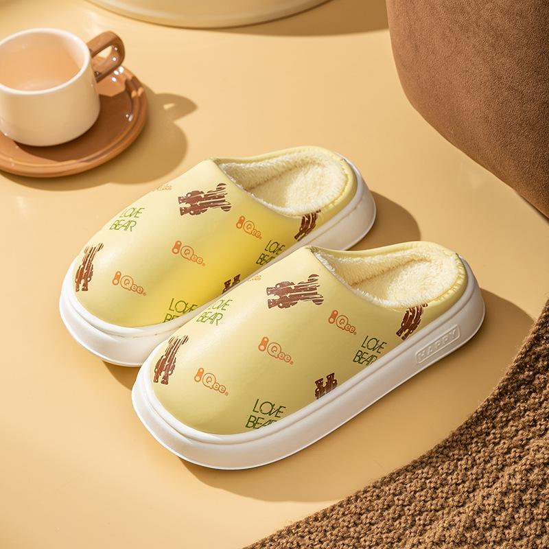 Fashion 2025 Winter Cartoon Print Cotton Slippers Women Indoor Non-Slip Thick Soled  Slippers Woman Warm Soft Plush Shoes Female
