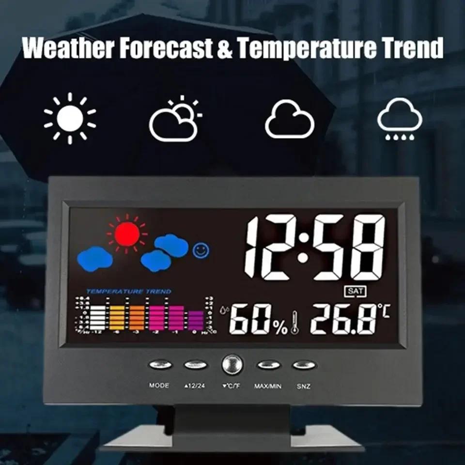 Voice-controlled Weather Clock Digital Display Electronic Temperature and Humidity Meter Household Creative Perpetual Calendar