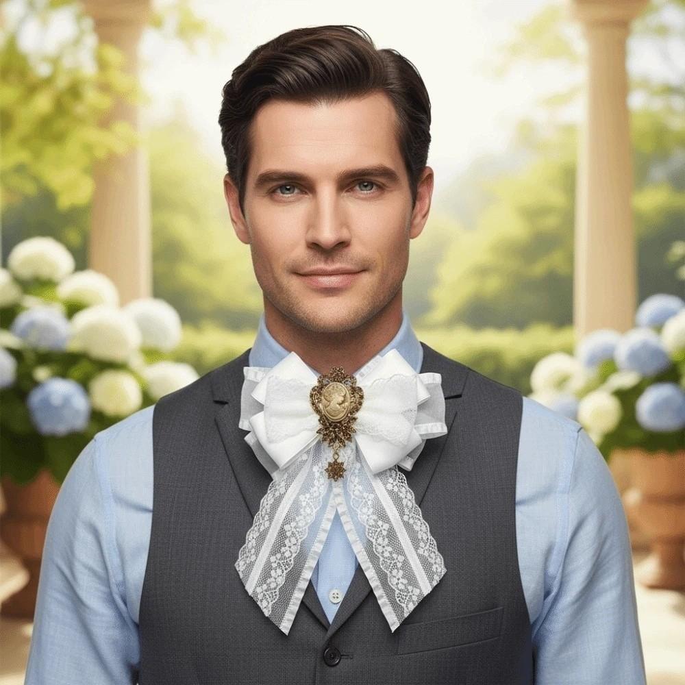 Solid Color Lace Ribbon Bow Tie Enchase Design Decoration Shirt Tie Vintage Lolita Necktie  Men