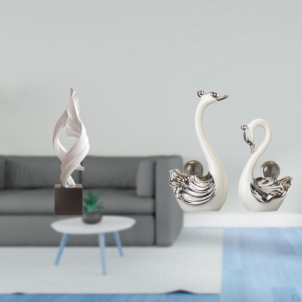 Abstract Art Swan Statue Decorative Porcelain Figurine Collection Resin Sculpture Souvenir Animal