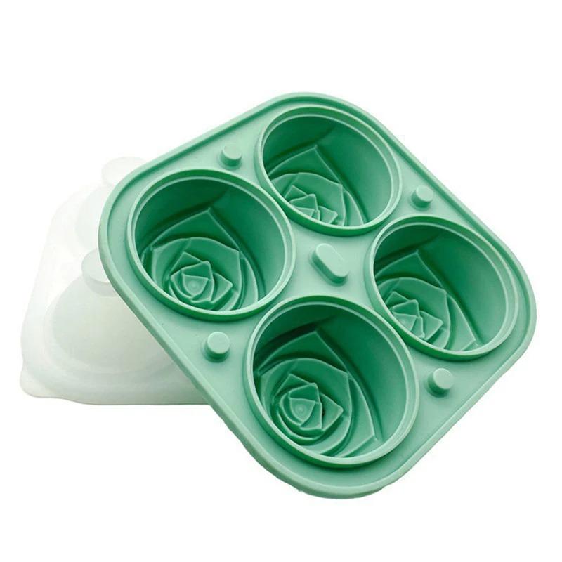 3D Rose Ice Molds 2.5 Inch, Large Ice Cube Trays, Make 4 Giant Cute Flower Shape Ice, Silicone Rubber Fun Big Ice Ball Maker