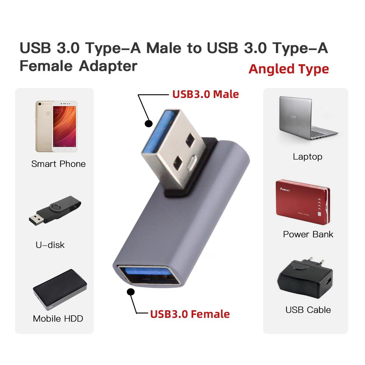 

U3-018-LP 10Gbps USB3.0 Male to Female Power Data Transfer Adapter 90 Degrees Left Angled Type Connector As Shown A