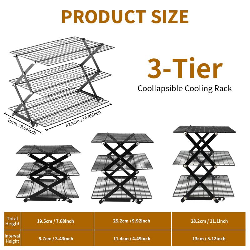 Collapsible 3-Tier Cooling Rack, Nonstick Expandable Stand for Cakes, Cookies, Pastries - Space Saving, Easy Storage