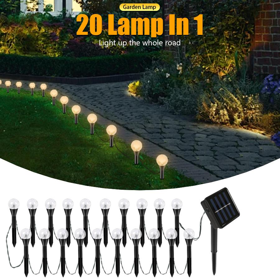 20LEDs Solar Bubble Ball Lawn Lights Outdoor Garden Pilot Light String for Patio Camping Birthday Lawn Decor Decoration Lighting