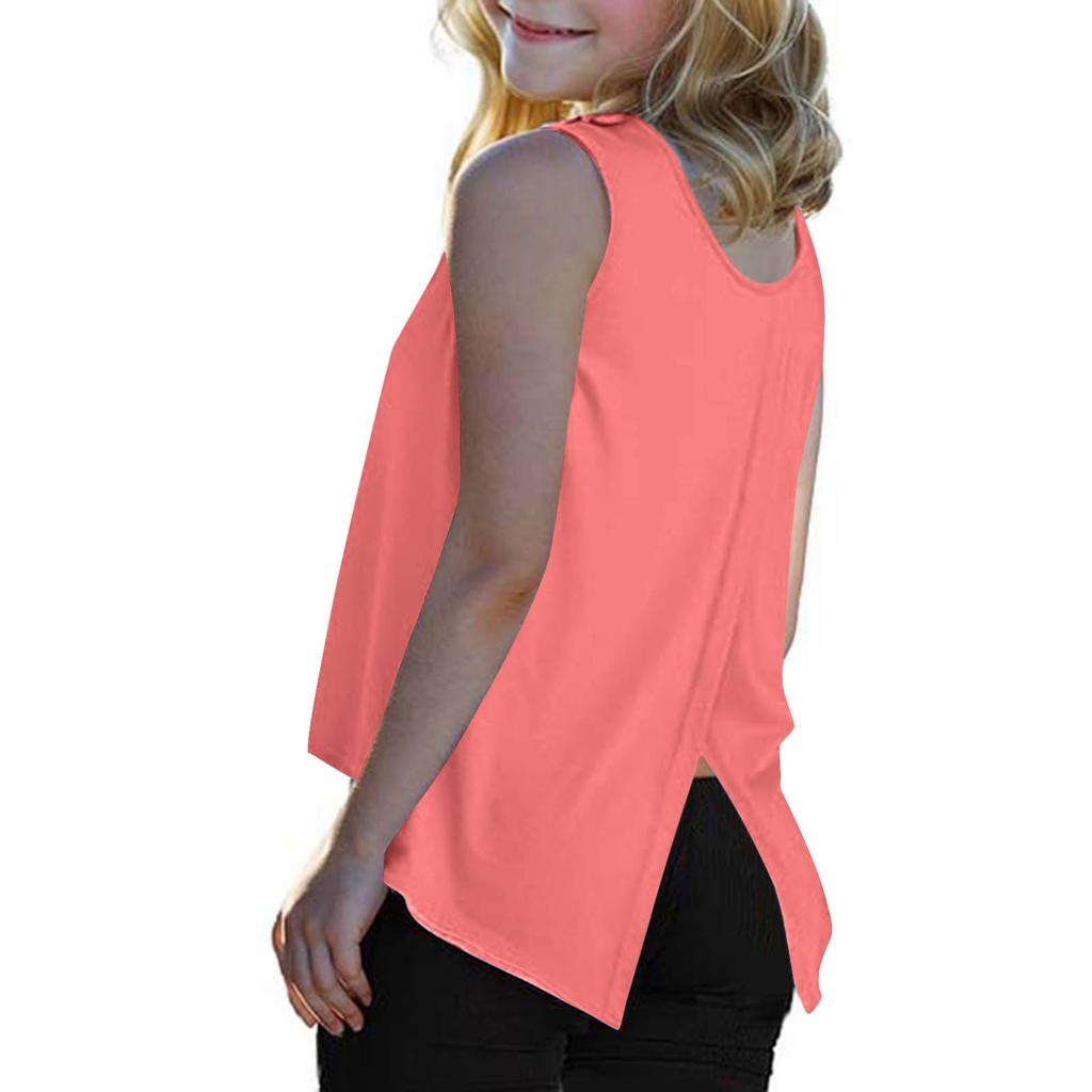 Girls Fashion Bow Small Vest Sleeveless T-shirt Kids Backless Solid Color Tops