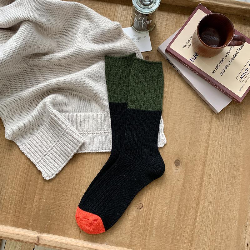 

Wool Socks Men S Medium Tube Double Needle Thickened Thermal Casual Socks Autumn And Winter Cashmere Men S Socks Japanese Color Matching Stockings One size fits all чорний