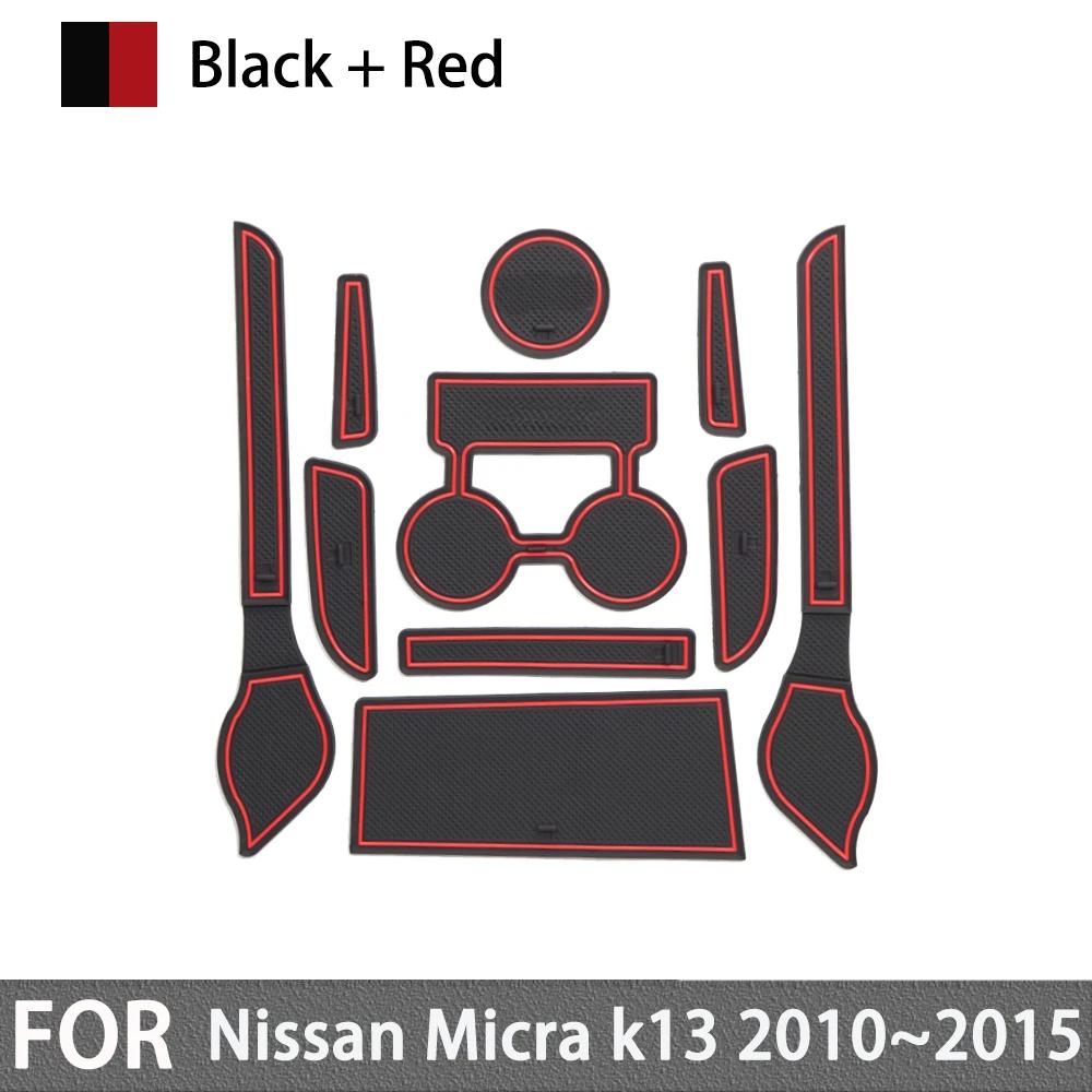 

for Nissan Micra k13 2010 2011 2012 2013 2014 2015 Anti-slip Rubber Mat Door Groove Cup Gate Slot Pad Car Stickers Accessories червоний
