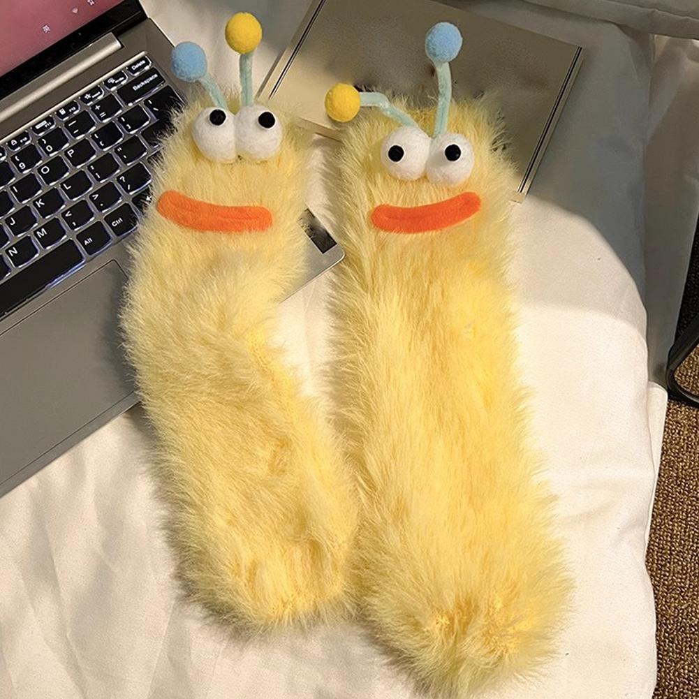 Funny Socks Autumn Winter Coral Fleece Floor Socks Couple Sleep Sock Fuzzy Socks Funny 3D Xmas Cartoon Eyes Fluffy Socks