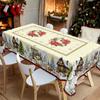 Tablecloth with Embossed Edges , Featuring a Merry Christmas Theme for Parties, Adorned with a Buffalo Check Bow, Poinsettias, Christmas Trees