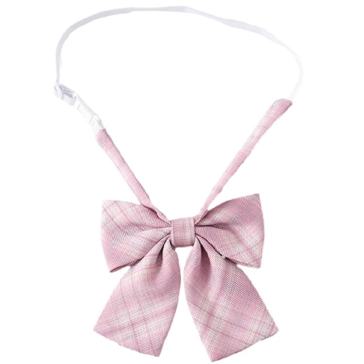 Pink Checkered Pre-Tied Neck Tie Japanese JK Girl Student Uniform Necktie Bowtie