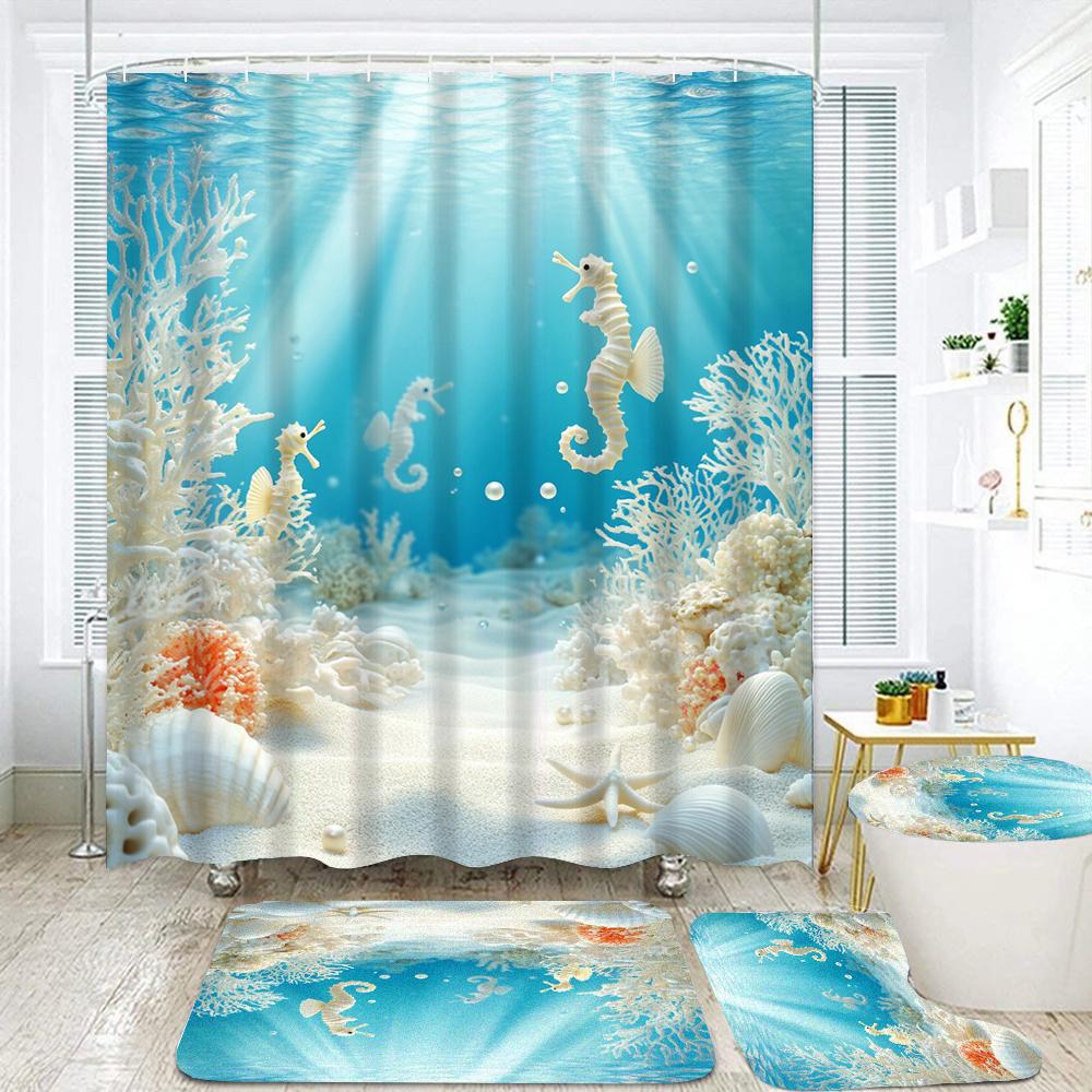 

Ocean Underwater World Turtles Dolphin 3D Printing Waterproof Shower Curtain With Rug Toilet Cover Bath Mat Set Bathroom Decor W60H190(CM)-1 Pcs