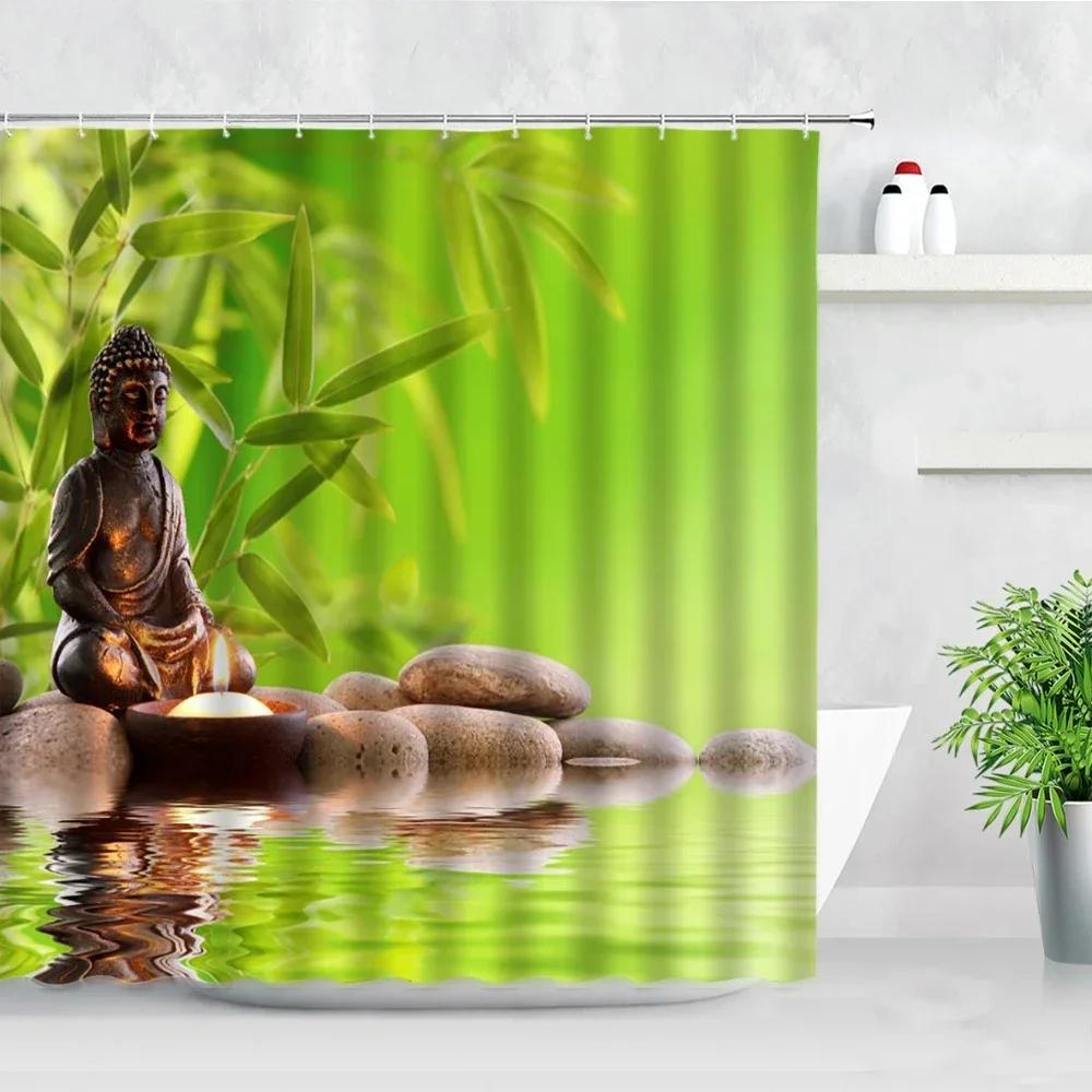 Indian Meditation Buddha Shower Curtains Set 3D Zen Retro Style Modern Home Decor Bathroom Polyester Fabric Bathtub Bath Curtain