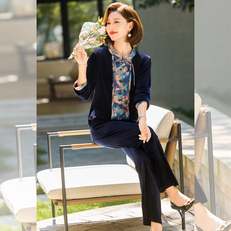 

Костюм из двух частей в китайском стиле из золотого бархата для женщин среднего возраста QianLian XL