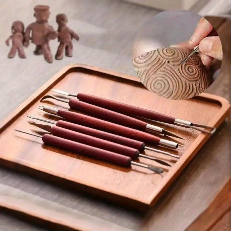 6pcs/set Pottery Tools Red Wood Double-Ended Wire Knife for Clay Repair Clay Sculpture Carving Tool Set Pottery Tools