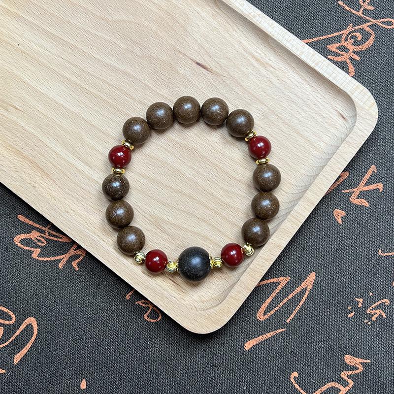 Classic Style Handmade Natural Wood & Cinnabar Fragrance Beads 12mm DIY Bracelet Accessory