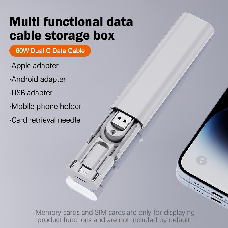 PD60W USB C To Type C Cable For IPhone 15 Pro Max Xiaomi Fast Charging Travel Multi Functional USB Adapter SD Card Storage Box