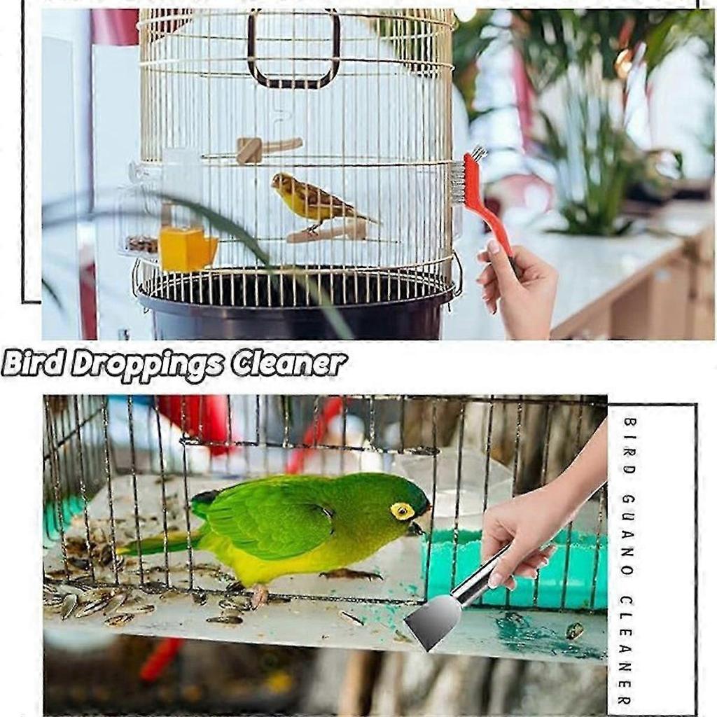 Bird Cage Cleaning Kit: 6 PCS Birdcage Brush Tools Set with Bird Poop Remover Scraper - Birdcage Accessory