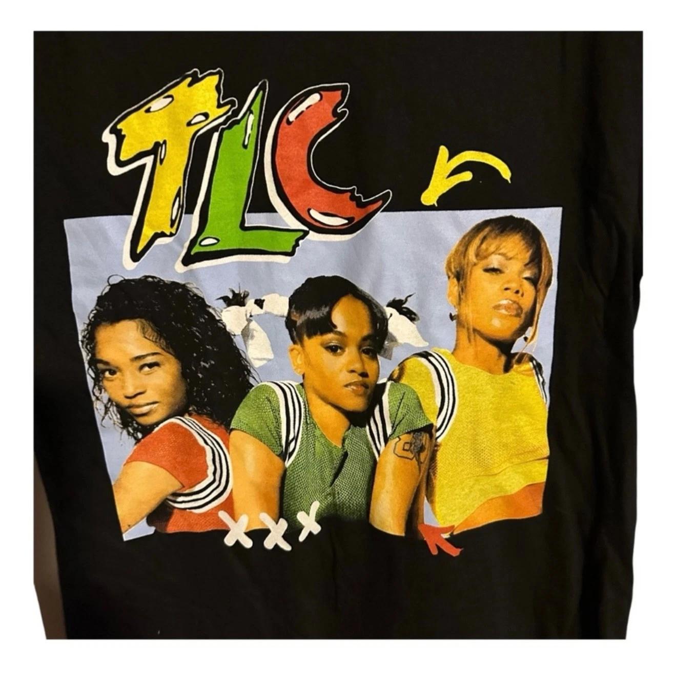 

New TLC Band Short Sleeve Cotton Black Unisex Size LG T-T-Shirt 4XL