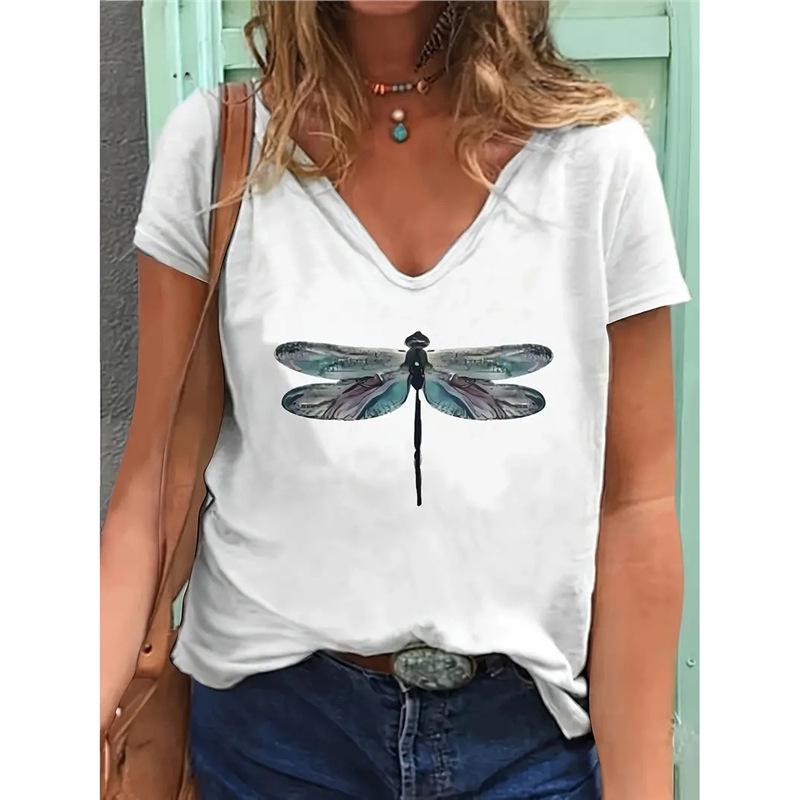 

Женский топ с V-образным вырезом, коротким рукавом и европейским и американским принтом, 2024 XL белый