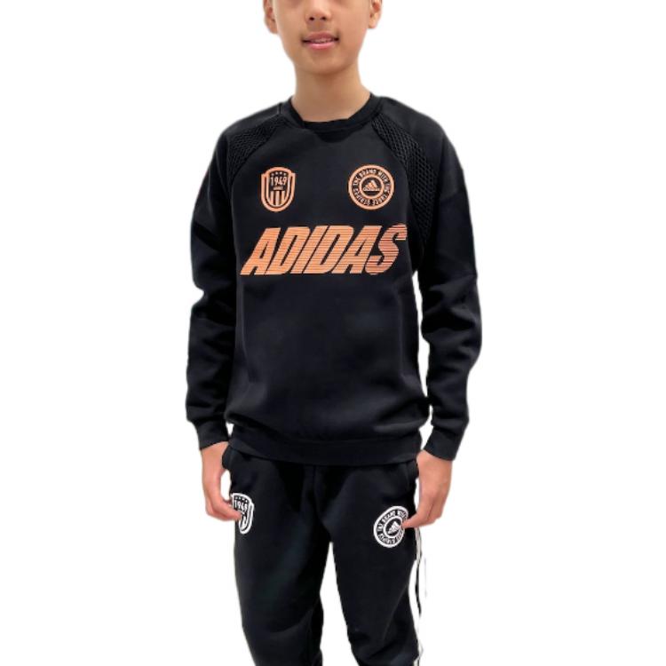 adidas Sweatshirt Jk Logo Print Pullover Round Neck Long Sleeve Kids Tops Black HM5252