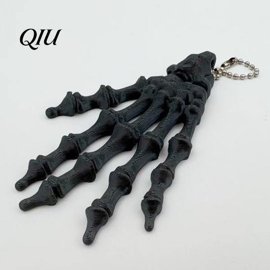 Halloween Skeleton Pendant Hand Keychain, with Hanging Chain 3D Printed Ornament, Movable Dark Trendy Keychain Joint Design Skull Palm