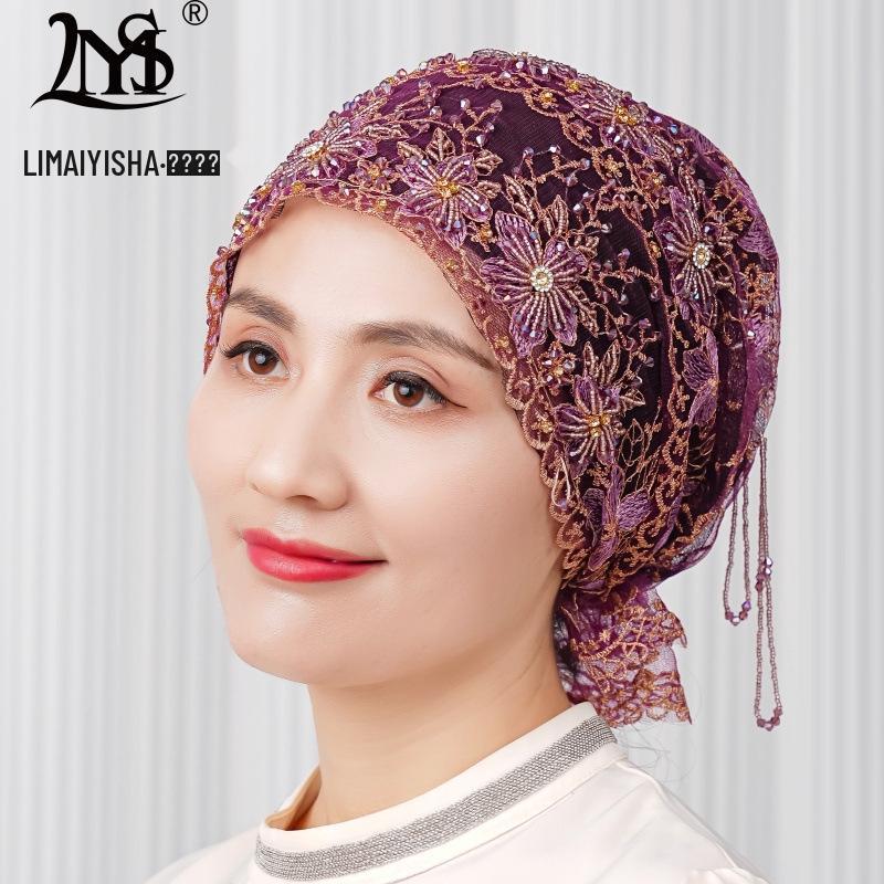Handmade Tassel Headscarf Hat: Hui Muslim Hair Cover Lace Veil