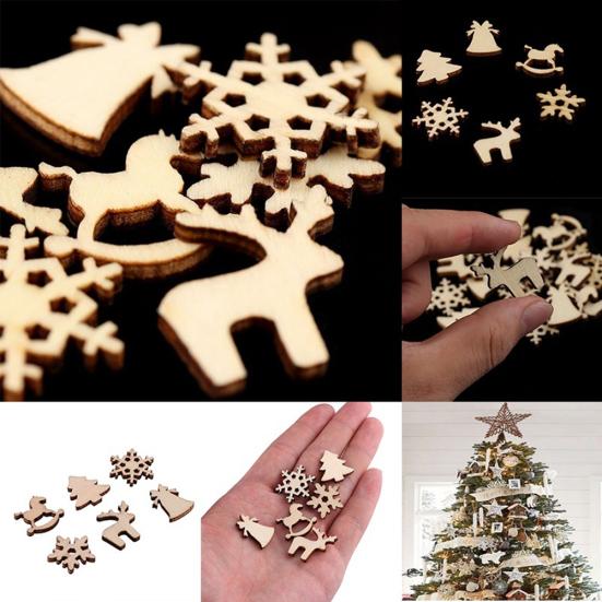 50Pcs Wooden DIY Christmas Tree Snowflake Star Hanging Ornaments Table Craft