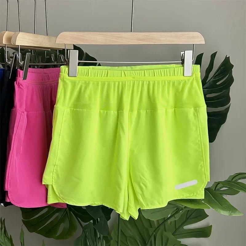 Shorts de corrida femininos com 5 bolsos, secagem rápida, camada dupla, anti-exposição, refletivo, para maratona