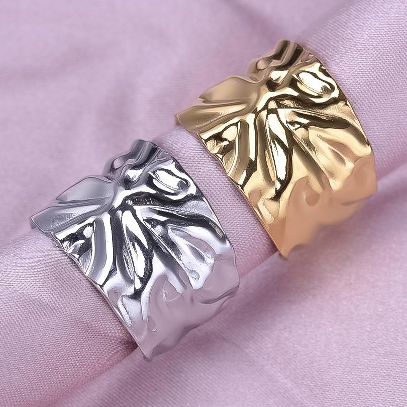 Liquidity Chunky Open Stainless Steel Rings For Women Men Accessories Real Gold Plated No Fade Vintage Finger Ring Party Bagues