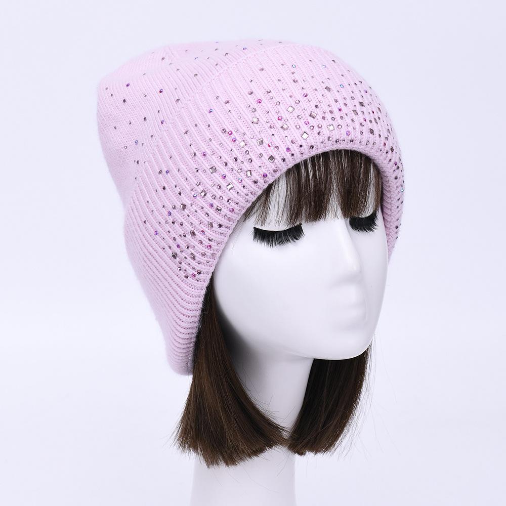 Solid color rabbit velvet double-layer thermal wool hat knitted hat autumn and winter windproof ear protection striped hat