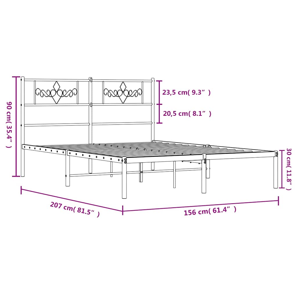 Metal Bed Frame with Headboard White 150 x 200 cm