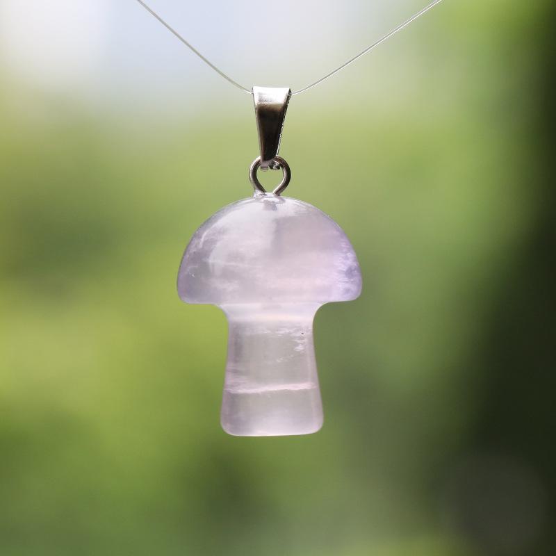 2cm Natural Crystal Jade & Pink Tiger Eye Mushroom Necklace Pendant