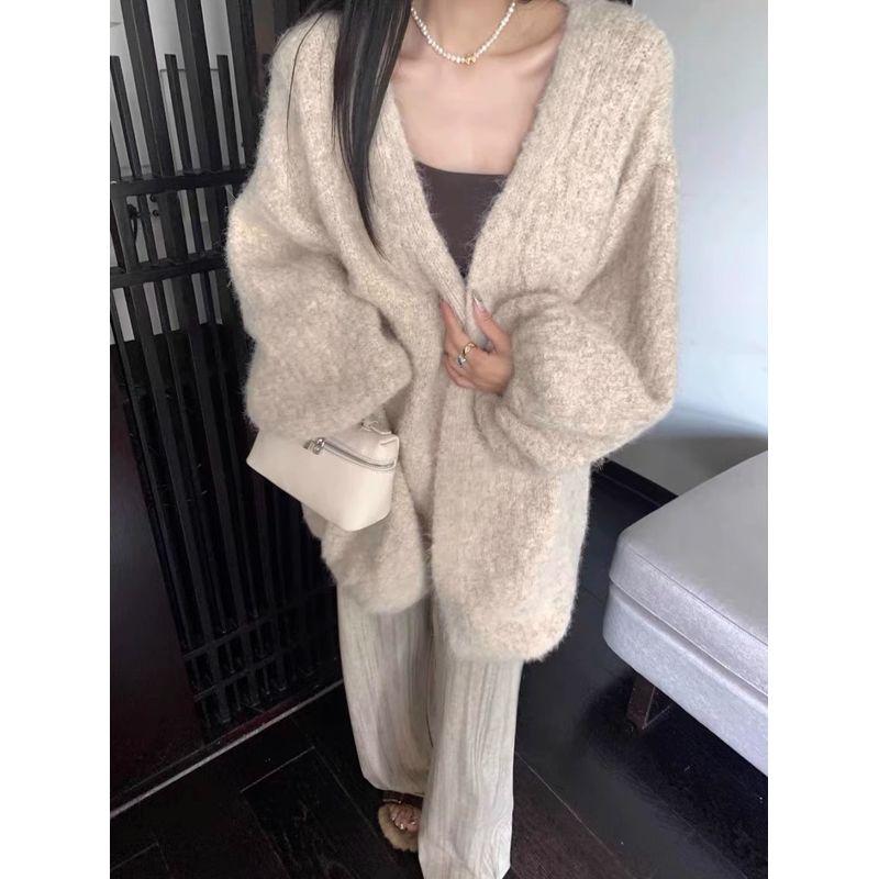 

Style Idle Style Soft Glutinous Sweater Outwear Female 2025 Autumn and Winter Loose Large Version Thickened Western Style Knitted Cardigan Outer Wear Apricot 2XL