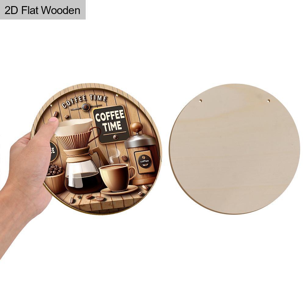 2D Flat, 1pc Coffee Time Wooden Sign, Rustic Round Wall Hanging Decor for Coffee Shops and Restaurants, Door Sign Decor, Home Decoration, Holiday