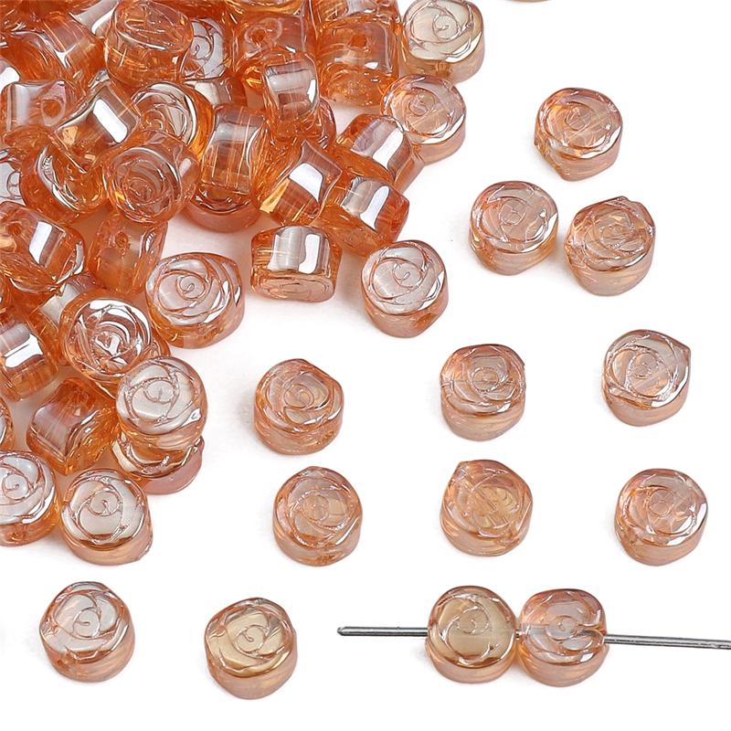 10Pcs Flower Crystal Glass Beads Rose Loose Spacer Beads for DIY Necklace Bracelet Jewelry Making