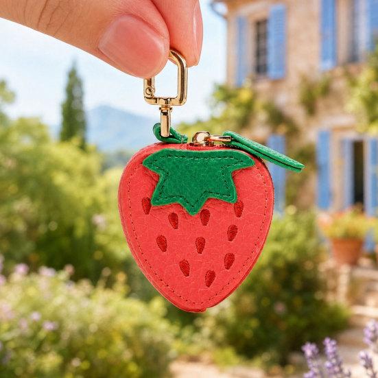 Faux Leather Coin Wallet, Fruity Pattern Mini Wallet, Portable Headphone Case Pouch, Bag Keychain Pendant Gift Accessory