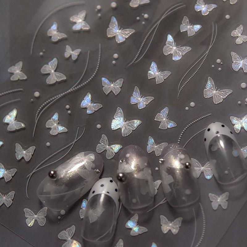 Shell Light White Butterfly Nail Stickers Glitter Adhesive Sticker Nail Art Decoration Cute Butterfly Nail Art Sticker Diy Salon