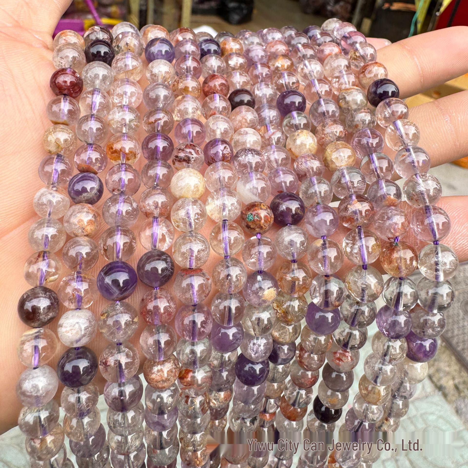 Purple Phantom Super Seven Amethyst Round Beads for DIY Bracelets 6mm (approx. 60 beads)