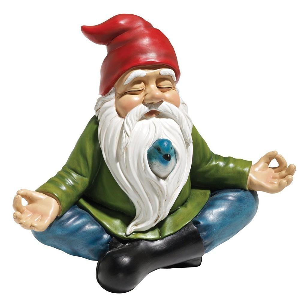 Charming Resin Gnome Meditation Figurine With Bird For Zen Garden Decoration