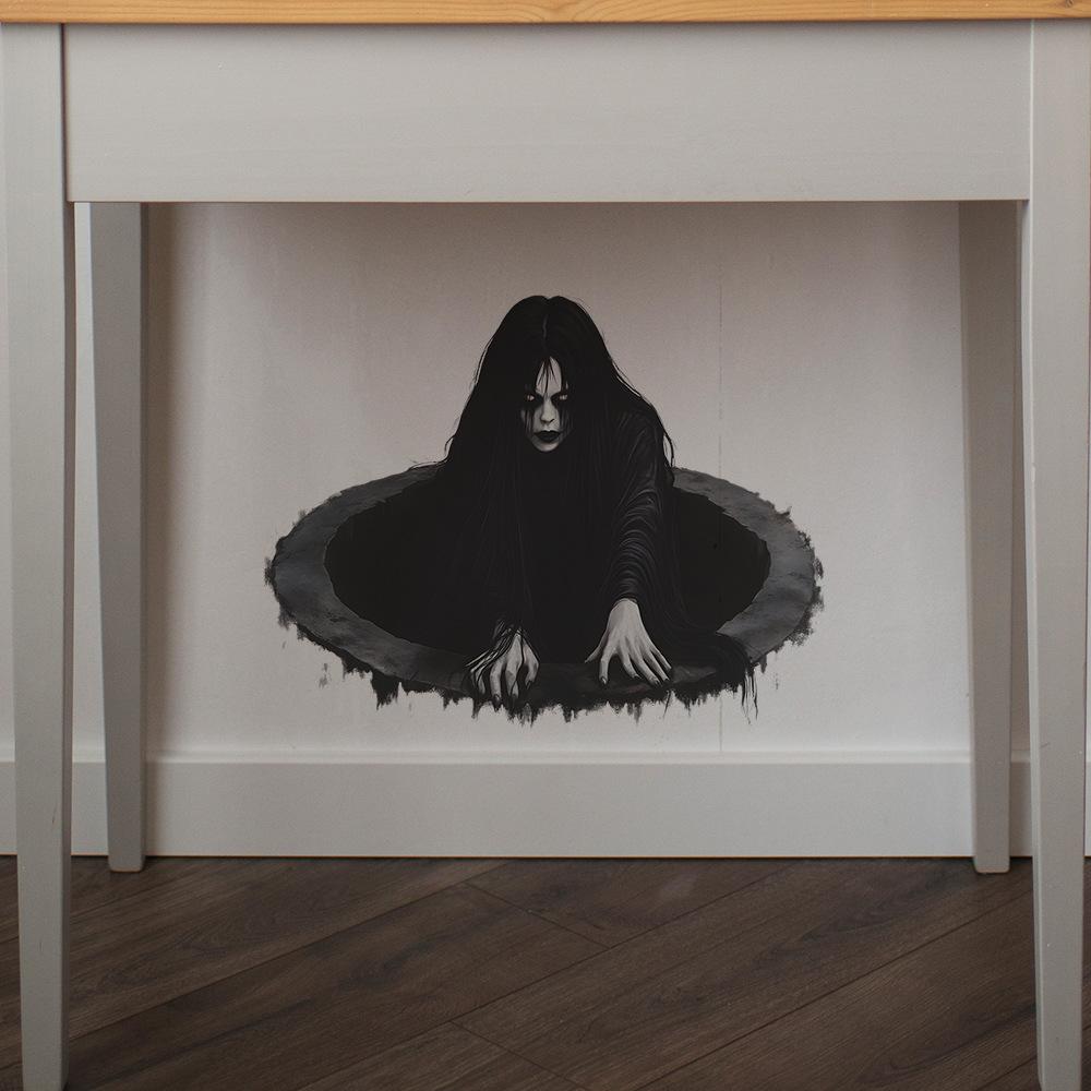 Halloween Simulation Horror Female Ghost Bedroom Living Room Floor Atmosphere Decoration Stickers