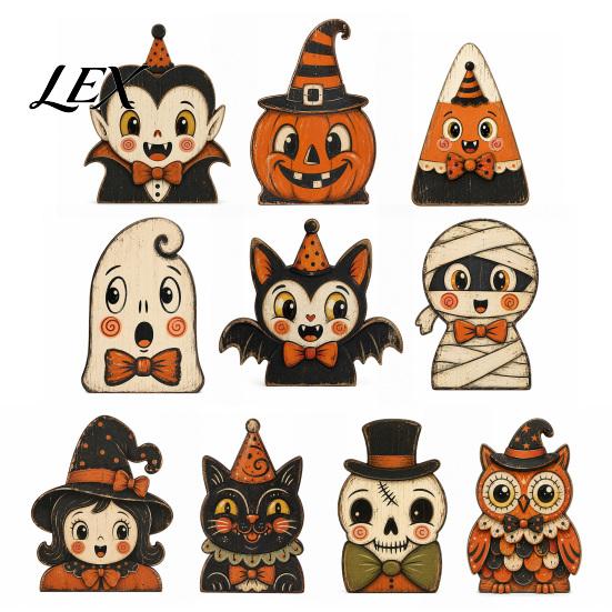 Cute Ghost And Pumpkin Figures Halloween Tiered Tray Decorations, Wooden Tabletop Ornaments, Vintage Centerpiece Rustic Farmhouse Holiday Decor
