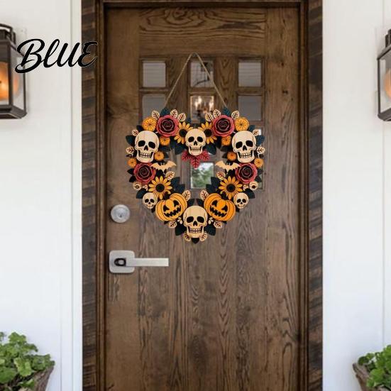 Halloween Wall Decor Flower Skull Pumpkin Wreath Door Decorations Heart Shape Welcome Hanging Sign Happy Front Reusable Decoration Hanger