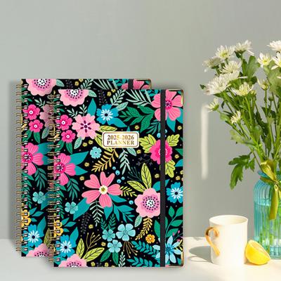Planificator 2025-2026 Iulie 2025 - Iunie 2026 Planificator zilnic, săptămânal, lunar, cu imprimeu floral, caiet spiralat pentru acasă, birou, școală