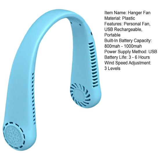 Neck Fan, Lightweight Bladeless Hanging Portable Fan, Hands Free Fan 3 Speed Adjustable Design, Long Battery Life Personal