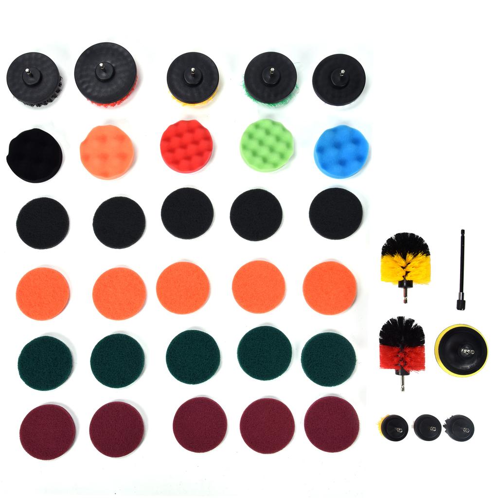 37PCS Drill Brush Attachments Set Scrub Pads and Sponge Power Scrubber Brush Polishing Pad for Home