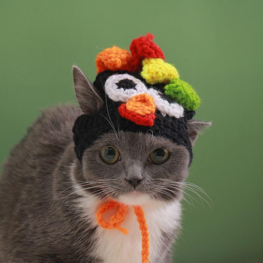 Elastic Cat Turkey Hat Cartoon Cat Cosplay Headwear Cute Pet Knitted Hat  For Cats Puppy