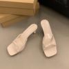 New summer wear stiletto high heel one-word slippers square head comfortable fashion patent leather sandals